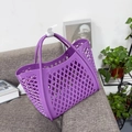 Purple hollow-out silicone tote bag with diamond mesh design for picnic and shopping - Small Purple