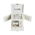 White multi-layer PU leather jewelry box with side doors, mirror, and two drawers - Medium Model (Ring Upgrade) - White