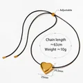 Adjustable black wax cord necklace with a polished gold heart-shaped metal pendant - 3D Heart Style (KDD984)
