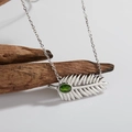 S925 sterling silver necklace with green gemstone leaf pendant on rustic wood base - Natural Diopside Silver