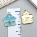 Blue medical first aid kit alloy enamel pendant for DIY jewelry making and crafts - Blue Medical Box