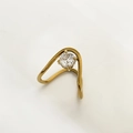 Polished 18K gold plated titanium ring with wave design and round zircon stone - US 6 / Round Zirconia