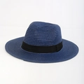 Cappello di paglia blu scuro con nastro nero e tesa larga per la protezione solare estiva - Taglia Unica Adulto 56-58cm / Blu navy