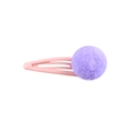 Cute purple plush ball BB hair clip for girls with a pink metal base on white background - Dark Violet