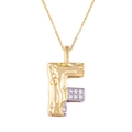 Two-tone letter F pendant necklace with cubic zirconia and lava texture detailing - Letter: F