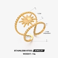 Verstelbare gouden roestvrijstalen slangenring met zonnebloemdesign op witte achtergrond - Gouden Achtpuntige Ster Stijl / Goud
