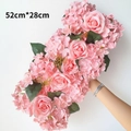 Pink silk rose and hydrangea flower row for wedding aisle decor, 52cm x 28cm size - Pink 1