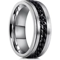 Anello spinner uomo in acciaio inossidabile spazzolato con catena nera e finitura argento - US 6 / Anello d'Argento Catena Nera