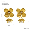 Golden flower earrings in 304 stainless steel with PVD 18k gold plating and pearl charms - Gold Vintage Flower Pearl Dangle Earrings (1073)