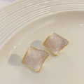 Pink enamel square stud earrings with gold plating and geometric resin texture - Sakura Pink
