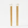 Elegant long tassel earrings with white pearls and gold stainless steel chains - Round Style (KDE1560)