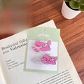 Rosa Cartoon Katze Acryl Haarklammern Set mit Schleife auf grüner Displaykarte - Schleife Katze Set