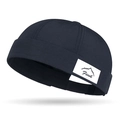 Bonnet docker bleu marine avec texture tissée et étiquette latérale graphique montagne - Bleu marine