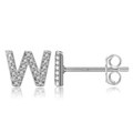 Elegant S925 sterling silver stud earring featuring letter W with sparkling zircons - Silver W