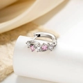 Silver geometric hoop earring with pavé pink and white cubic zirconia on 316L steel - Pink & White (Single)