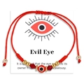 Adjustable pink woven evil eye bracelet with protective charm card for women - Red