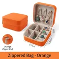 Orange PU leather jewelry organizer case with secure zipper and compact square shape - Orange (PU Leather) / Orange