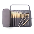 Professional 22-piece champagne gold makeup brush set with grey leather folding pouch - Gray