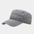 Vintage washed cotton flat top army cap in charcoal grey with mountain leather patch - Adjustable / Gray