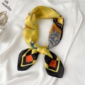 Elegant yellow silk scarf with geometric floral print for bags and suits - 70-212 Yellow