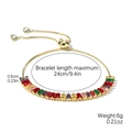 Adjustable gold bracelet with colorful rectangular cubic zirconia and slider clasp - S2512-13 Mixed Color Rectangle Side By Side