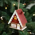 Décoration de maison de Noël en bois lumineux avec toit rouge et éclairage LED chaud - Style A / Toit Rouge Avant-Toit Blanc / 10,2x9x5,5 cm
