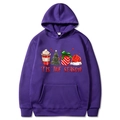 Purple Christmas hoodie with 'TIS THE SEASON print featuring festive holiday icons - Purple
