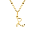 Gold plated stainless steel necklace featuring a cursive letter R pendant with heart - Letter R / Gold