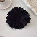 Elegant black lace scrunchie with floral embroidery and ruffle texture detail - Four-layer Elastic Style / Black