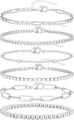 Set of six silver-toned minimalist titanium steel chains including Cuban and Figaro styles - Silver 6-Piece Set