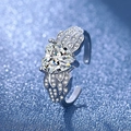 Silver angel wing ring with heart-shaped moissanite center stone and adjustable band - White Diamond Ljz-204 / Adjustable Open