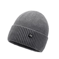 Dark grey ribbed knit beanie with ny gothic letter patch for winter warmth - One Size / Light Gray