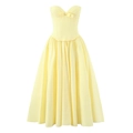 Elegantes blassgelbes Korsett-Maxikleid mit Fischgräten-Struktur und Schleife - XS / Gelb