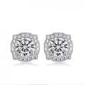 Square halo stud earrings with large round-cut center stone and s925 silver finish - Zircon Earrings Led-154