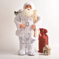 Luxury 45cm white Santa Claus figurine with wooden skis and decorative cabin - 45CM White Sequin Suit
