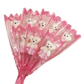 Soap flower bouquet with white teddy bears in pink dresses and pink floral gift wrap - Pink Bear Without Flower