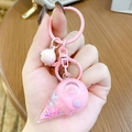 Pink ice cream liquid quicksand keychain with glitters, metal hook and bell pendant - Mini Ice Cream Milk Bean - Pink