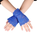 Gants mitaines en dentelle bleu roi avec motifs floraux vintage élégants - Bleu Royal Floral