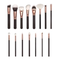 Set de 15 pinceaux de maquillage avec embouts or rose et manches en bois noir mat - 15 pinceaux marrons sans sac