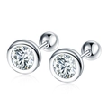 Elegant silver screw back stud earrings with sparkling round cubic zirconia stones - Screw Stud Earrings (Pair) / Silver