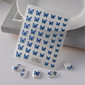 5D embossed butterfly nail art stickers in deep blue with detailed floral relief textures - Deep Blue Dynamic Embossed Butterfly (TS-041)
