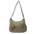 Olive green nylon crescent crossbody bag with drawstring pockets and adjustable strap - Green