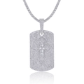 Hip hop style silver dog tag pendant with iced out cross design and tennis chain link - Cross Dog Tag
