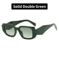 Irregular square sunglasses for women with solid green frame and gradient lenses - Metal Hinge / Solid Green Frame Double Green Lens