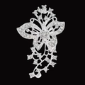 Macro detail of silver alloy butterfly brooch featuring sparkling rhinestone pavé setting - XD899 Silver Butterfly Rhinestone