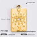 Gold rectangular stainless steel pendant with celestial sun moon engraving and white zircon - Gold Sun Moon Eye Pattern Rectangular Pendant Only (Without Chain) (PJ91184)