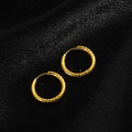 Minimalist gold hoop earrings with hammered texture on black silk background - Twisted Hoop / Gold