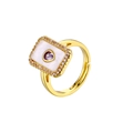 Detailed macro view of 18K gold plated ring with purple heart zircon and adjustable band - Water Drop Purple Zirconia Ring