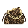 Vintage tas met luipaardprint, gouden ketting en verstelbare schouderband voor dames - Bruin