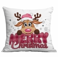 Weihnachts-Kissenbezug mit Rentier-Motiv und Merry Christmas Schriftzug weiß - Cartoon Rentier (Merry Christmas)